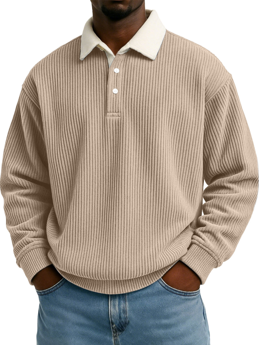 Chemise casual à manches longues rayée Corduroy pour hommes