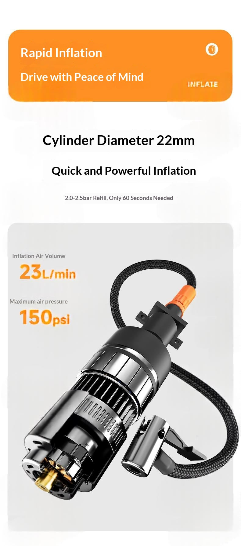3-en-1 Portable sans fil démarreur de voiture et gonflable de pneus véhicule d'urgence multifonctionnel aussi