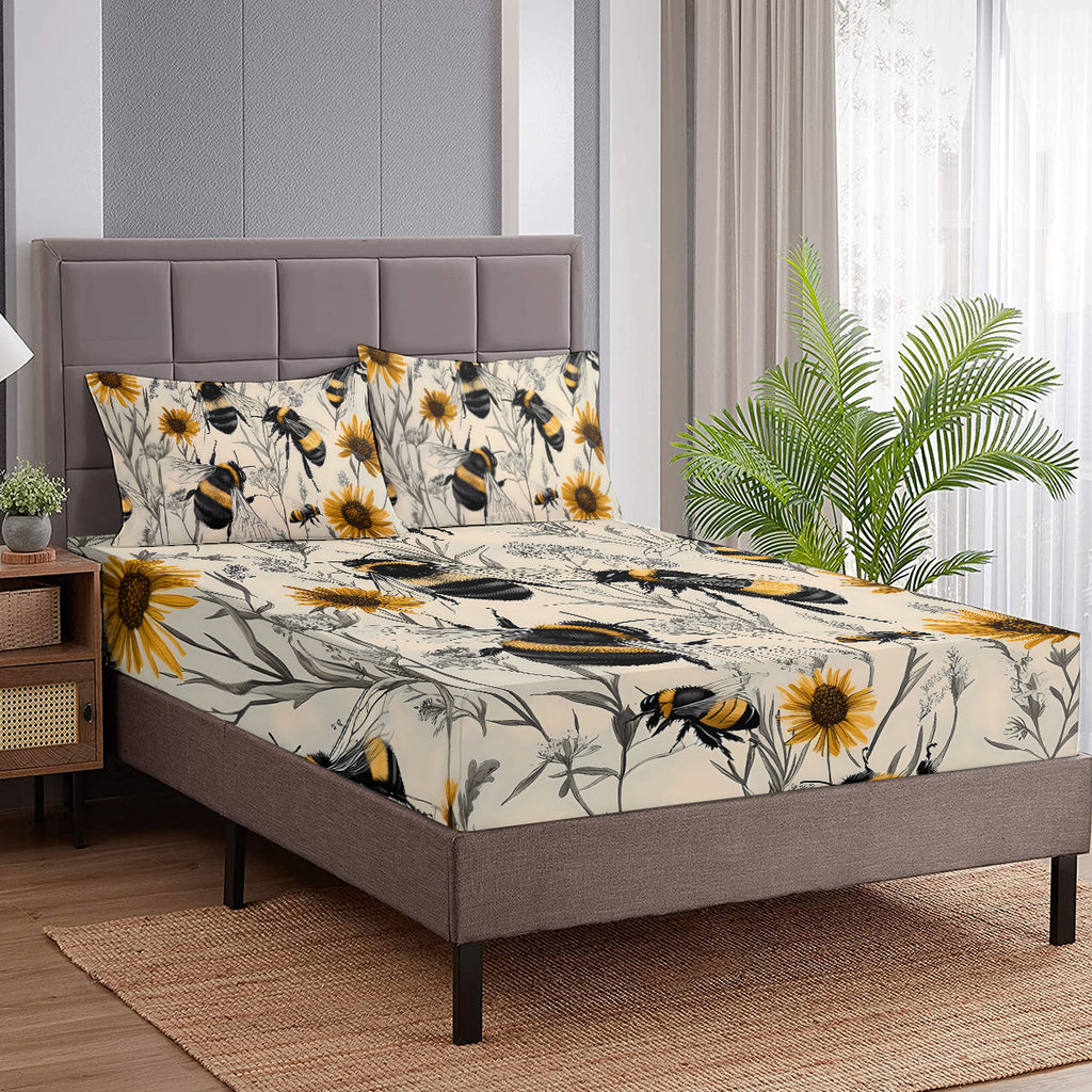 3PCS Botanical Floral Imprimé Lit Fitted Sheet Set