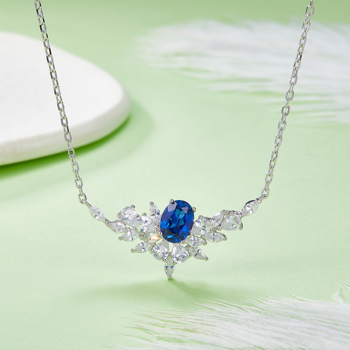 S925 Collier en saphir rubis en argent sterling