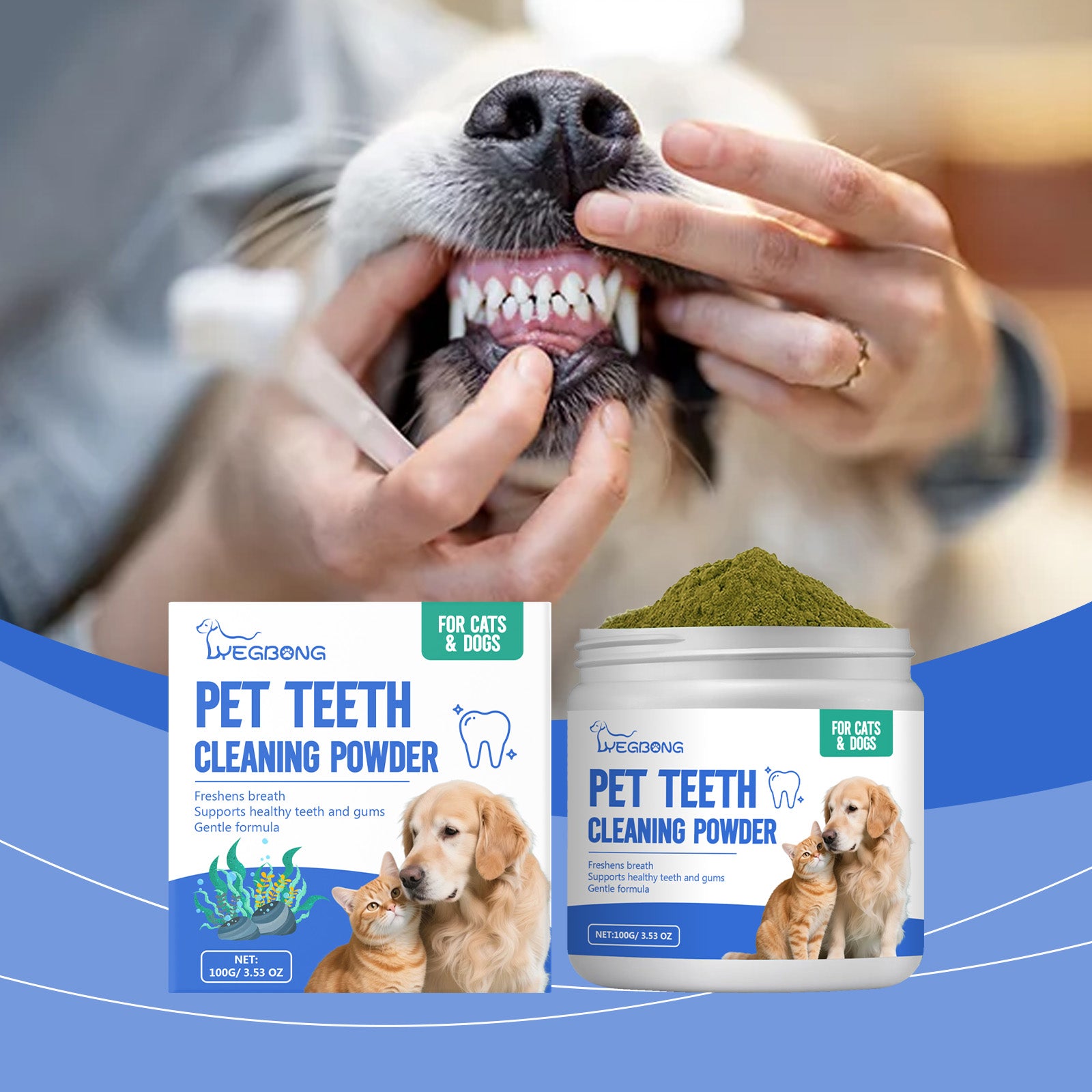 Poudre de nettoyage des dents de chat et de chien