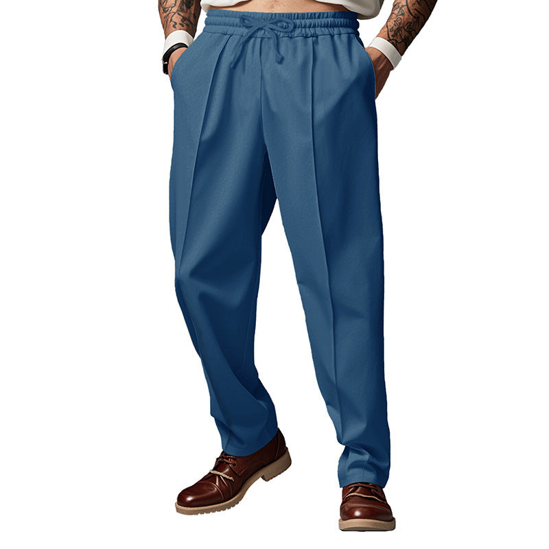 Pantalon casual de couleur unie enroulé avec un cordon et des jambes droites