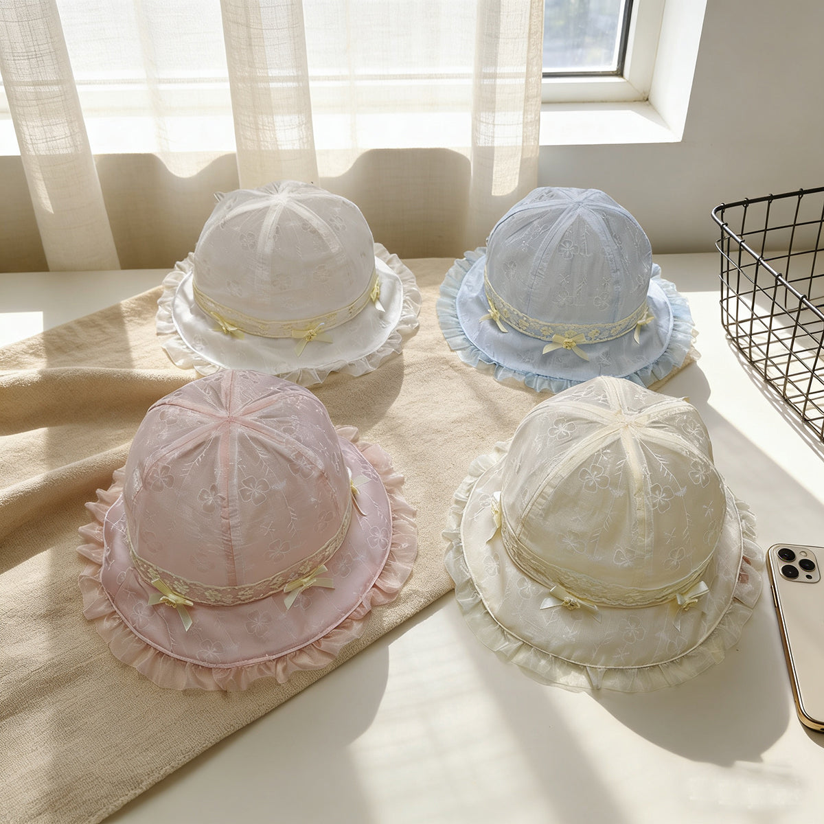 Chapeau de protection en dentelle de couleur unie de couleur pour enfants avec lumière et délice
