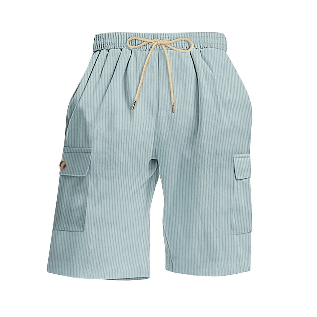Été Corduroy Multi-Pocket Cinq points Short sport homme Dentelle-Up Casual Voiture de couleur solide