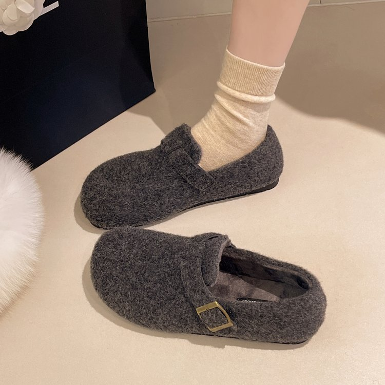 Leopard Print Furry Clogs femmes boucle sangle chaude polaire doublée glisser sur chaussures plates