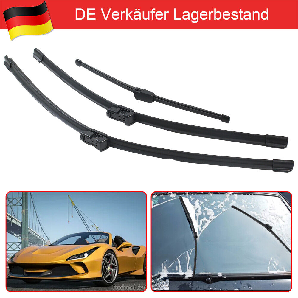3er Set Scheibenwischer Vorne & Hinten Flachbalkenwischer 60cm 52