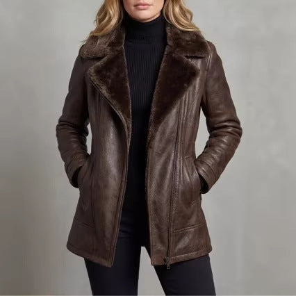 Veste en cuir et fourrure à couche unique