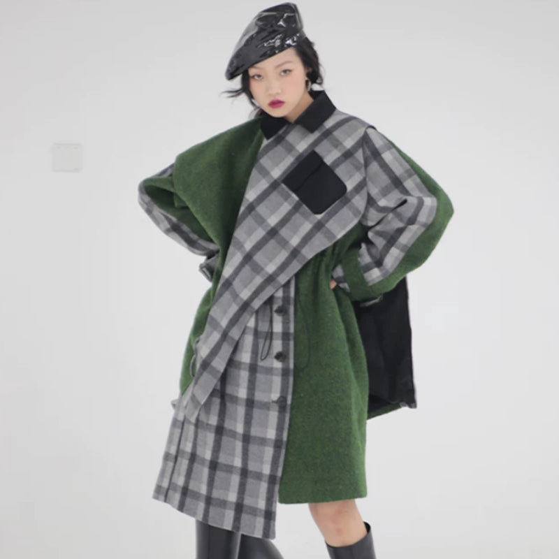 Patchwork vérifié Cape Tweed Coat amovible