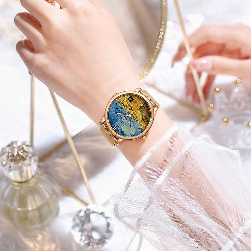 Van Gogh Wheatfield avec Crows Series Montre Quartz pour Femme