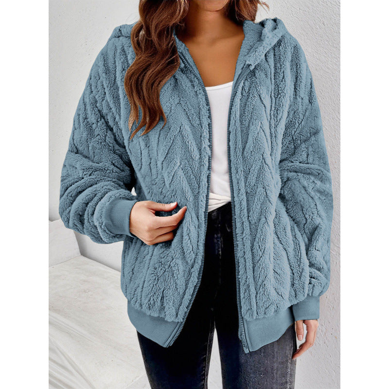 Manteau de cardigan à capuche à capuche Jacquard-Fleece pour femmes
