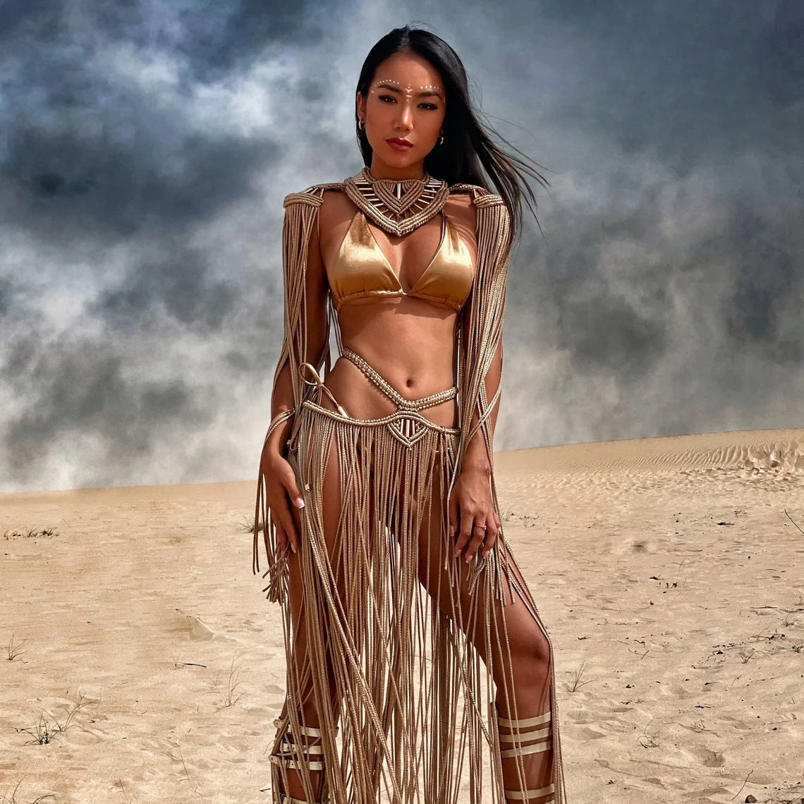 Ensemble à deux pièces sexy de plage de Tassel longue robe tricotée