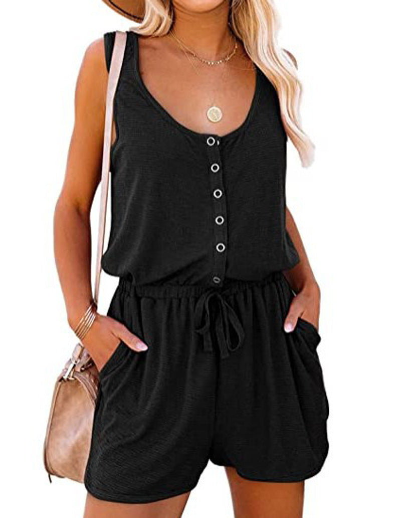 European And American Women's 2022 Summer Sleeveless Jumpsuit Tight Waist Lace-up Casual L