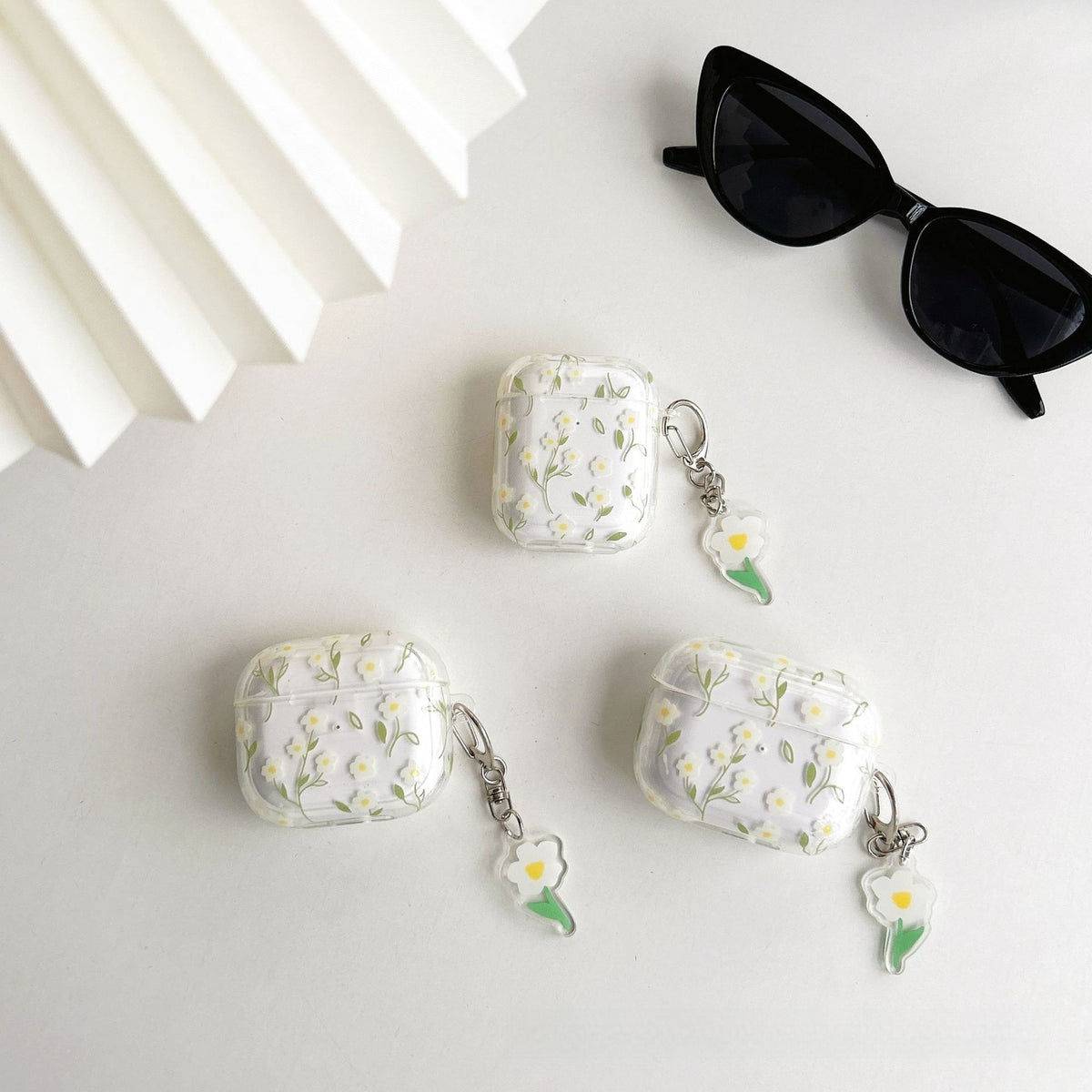 White Floral High-Transparency Protective Case for Bluetooth Headset