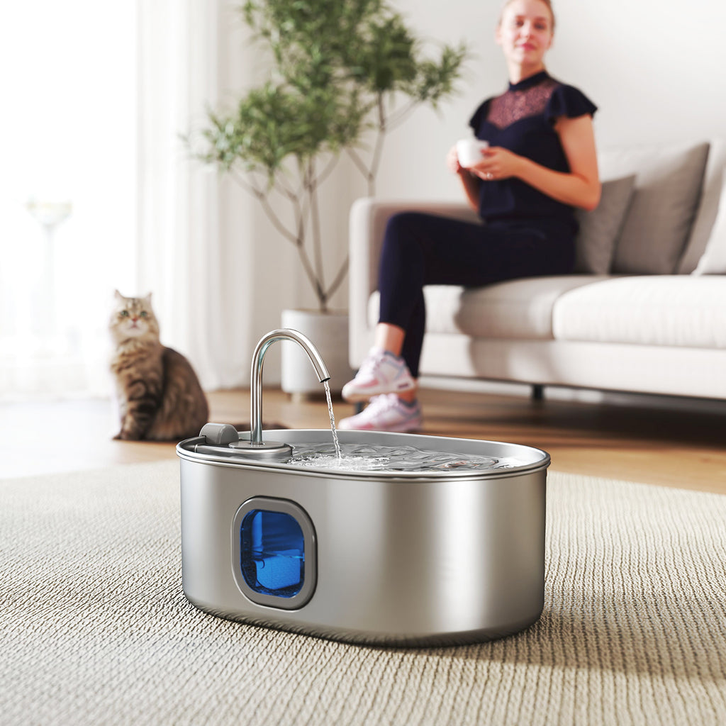 246 oz./7L Fontaine d'eau de chat en acier inoxydable avec filtres