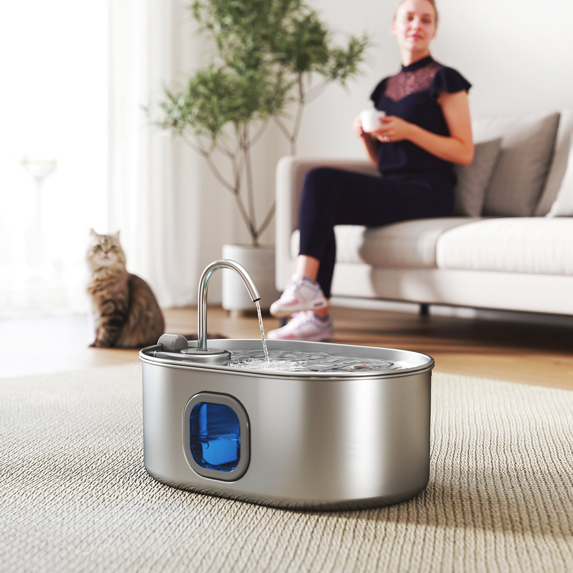246 oz./7L Fontaine d'eau de chat en acier inoxydable avec filtres