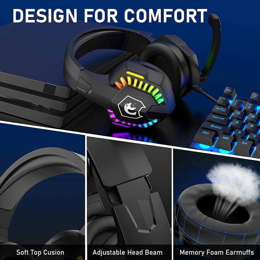 Casque de jeu filaire avec rétroéclairage Rainbow RGB son stéréo rétractable pour PS4