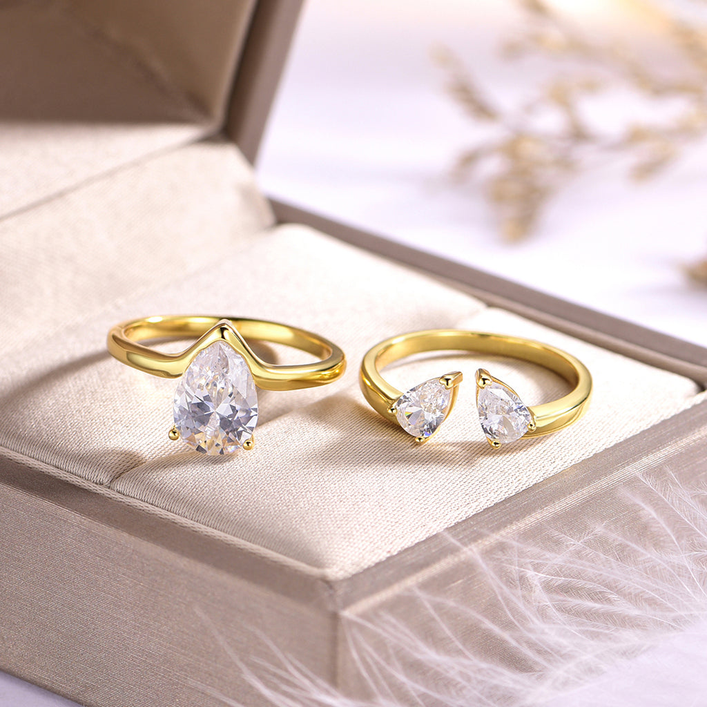 S925 Argent plaqué or 7x9mm Pear Moissanite set de mariage 1.75ct D Couleur VVS1 Open Band US