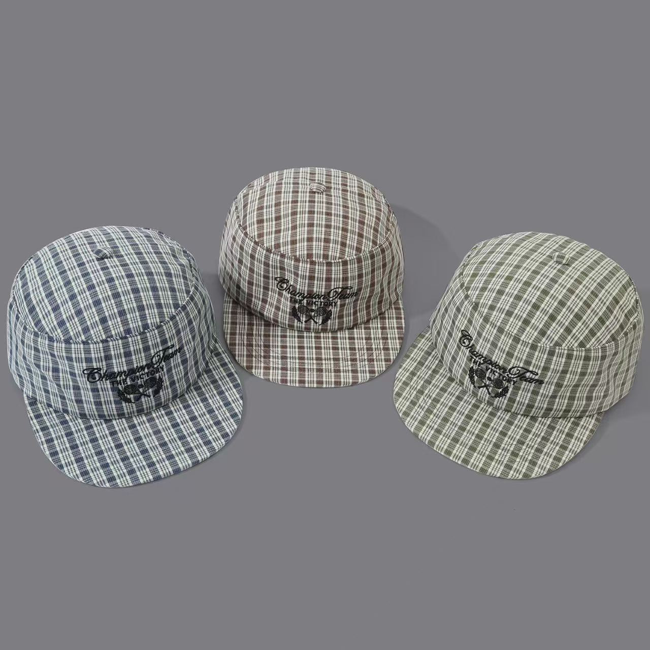Lettre de broderie à carreaux Raquette de tennis Pattern Plat Brim Casquette de baseball approprié pour Moun