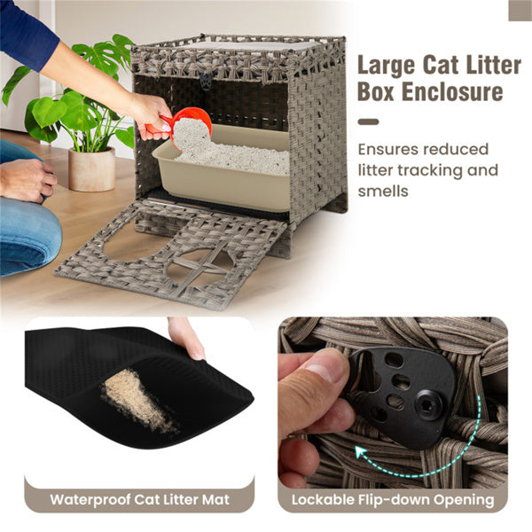 Condo de chat Wicker 2-Tier avec litière - boîte à litière cachée