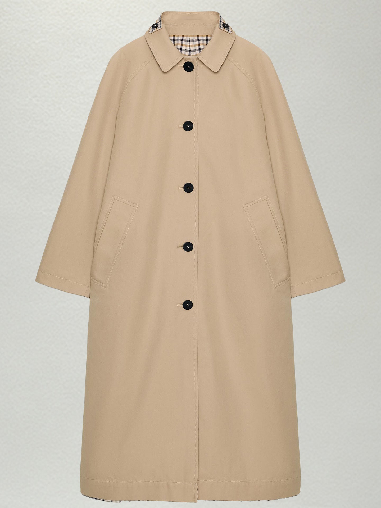 Retro Plaid Long Loose Lapel Porte-manteau artistique à double face à tête unique
