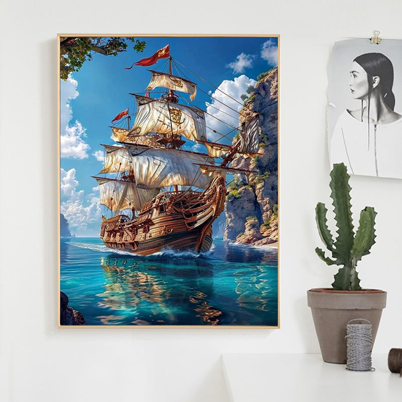 Tableau numérique d'un voilier de style européen Salon Wall Art Frameless