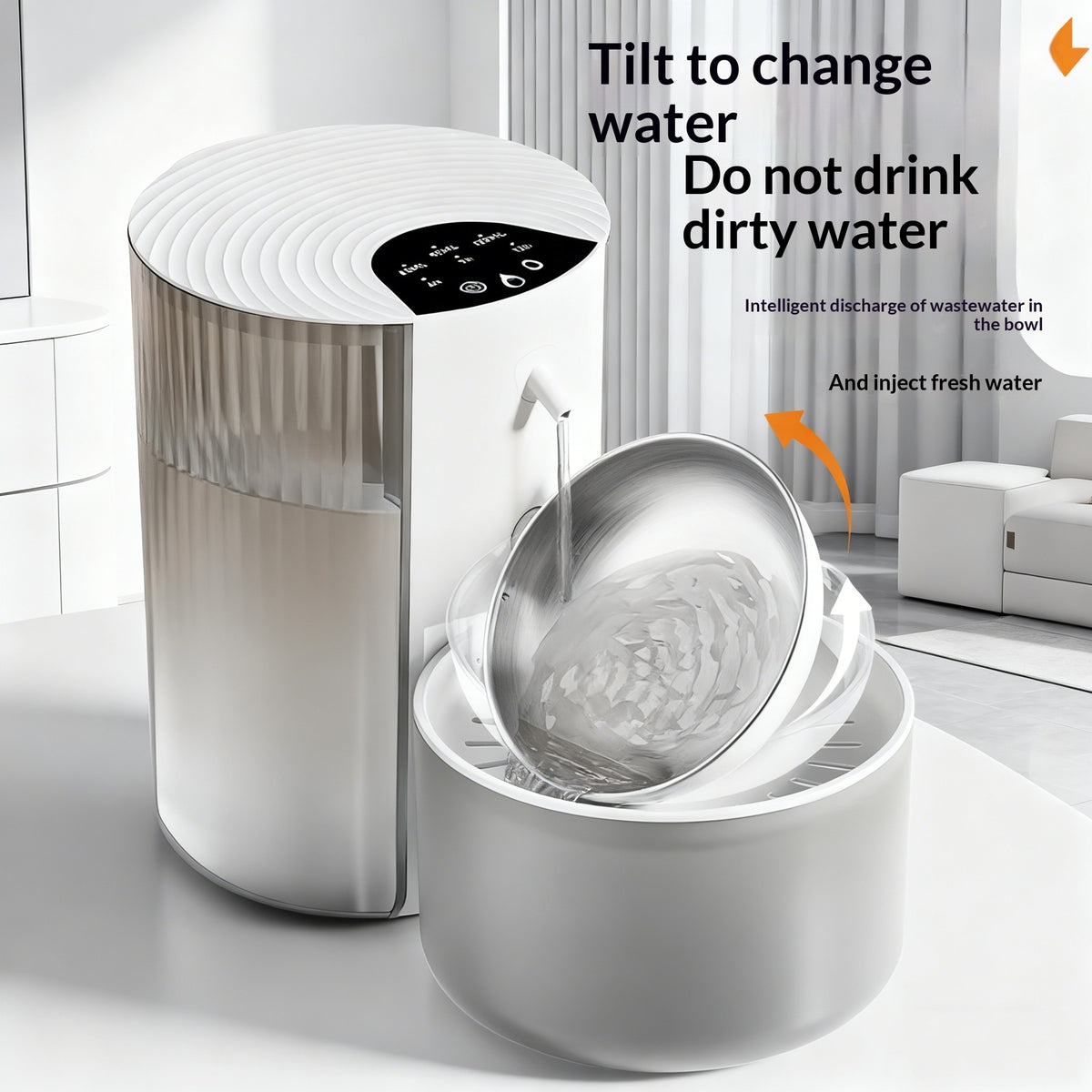 Smart Constante-Température 3L Fontaine d'eau pour animaux avec séparation de l'eau propre et rinçage Mec