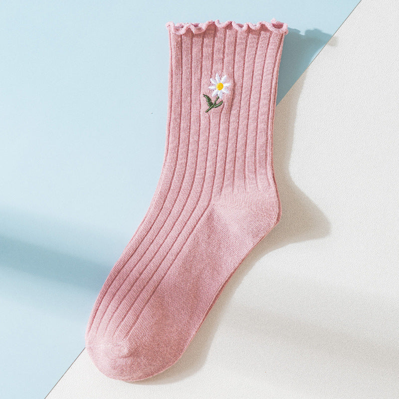 Femmes Printemps Été Chaussettes minces en coton avec bords volants