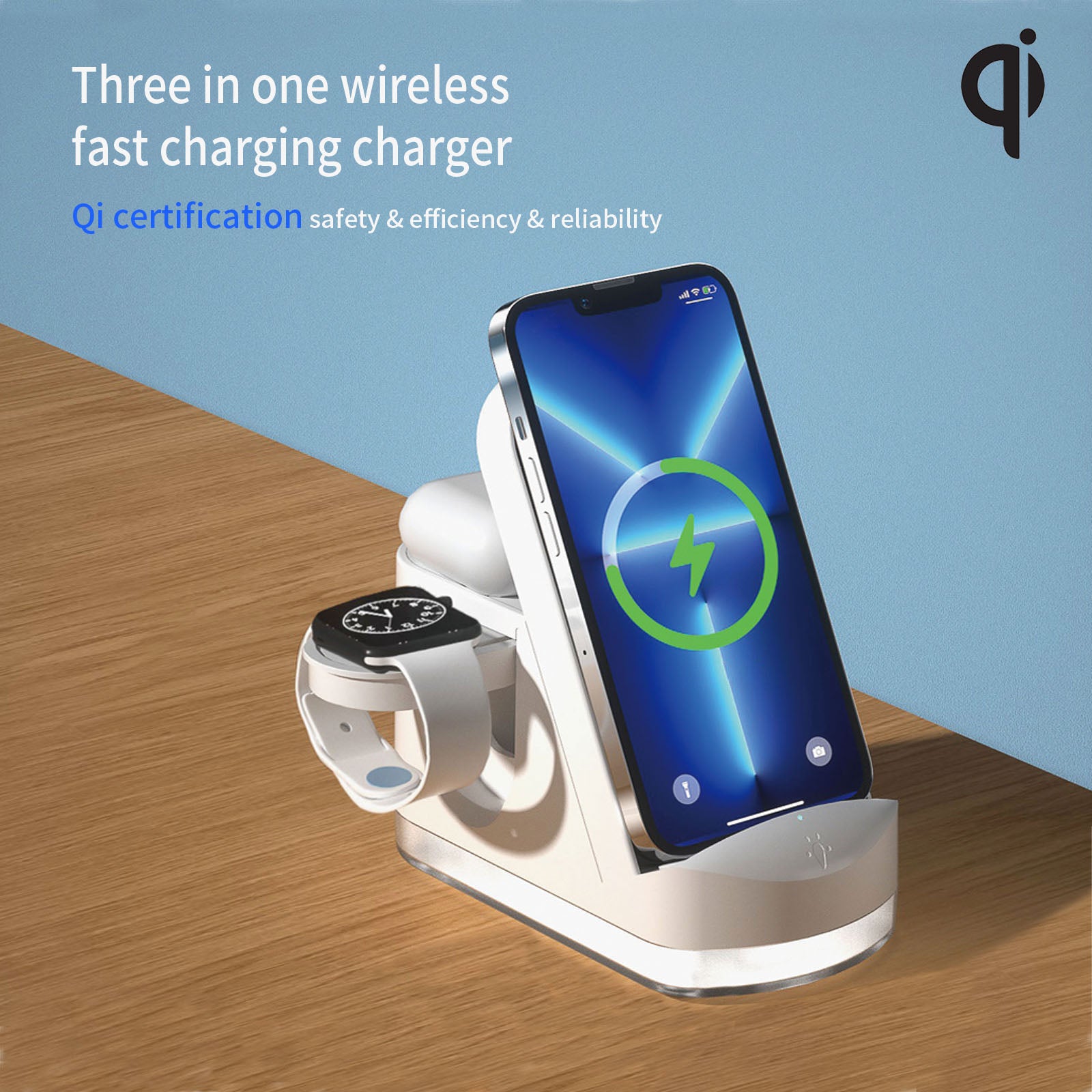 Alignement automatique intelligent Chargeur de charge rapide sans fil à trois en un livré avec un W