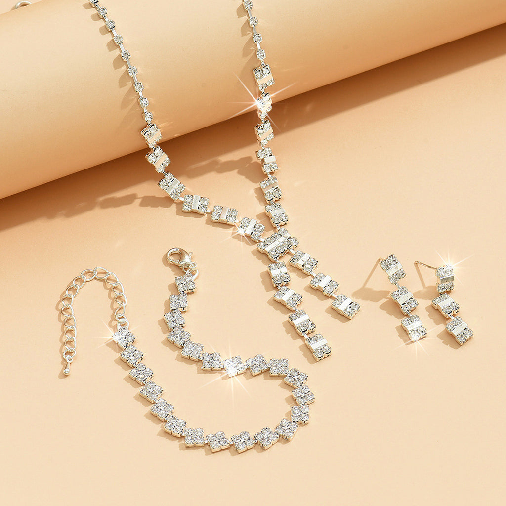 Ensemble de bijoux femmes Baguette Square Y-Drop CZ 3Pcs