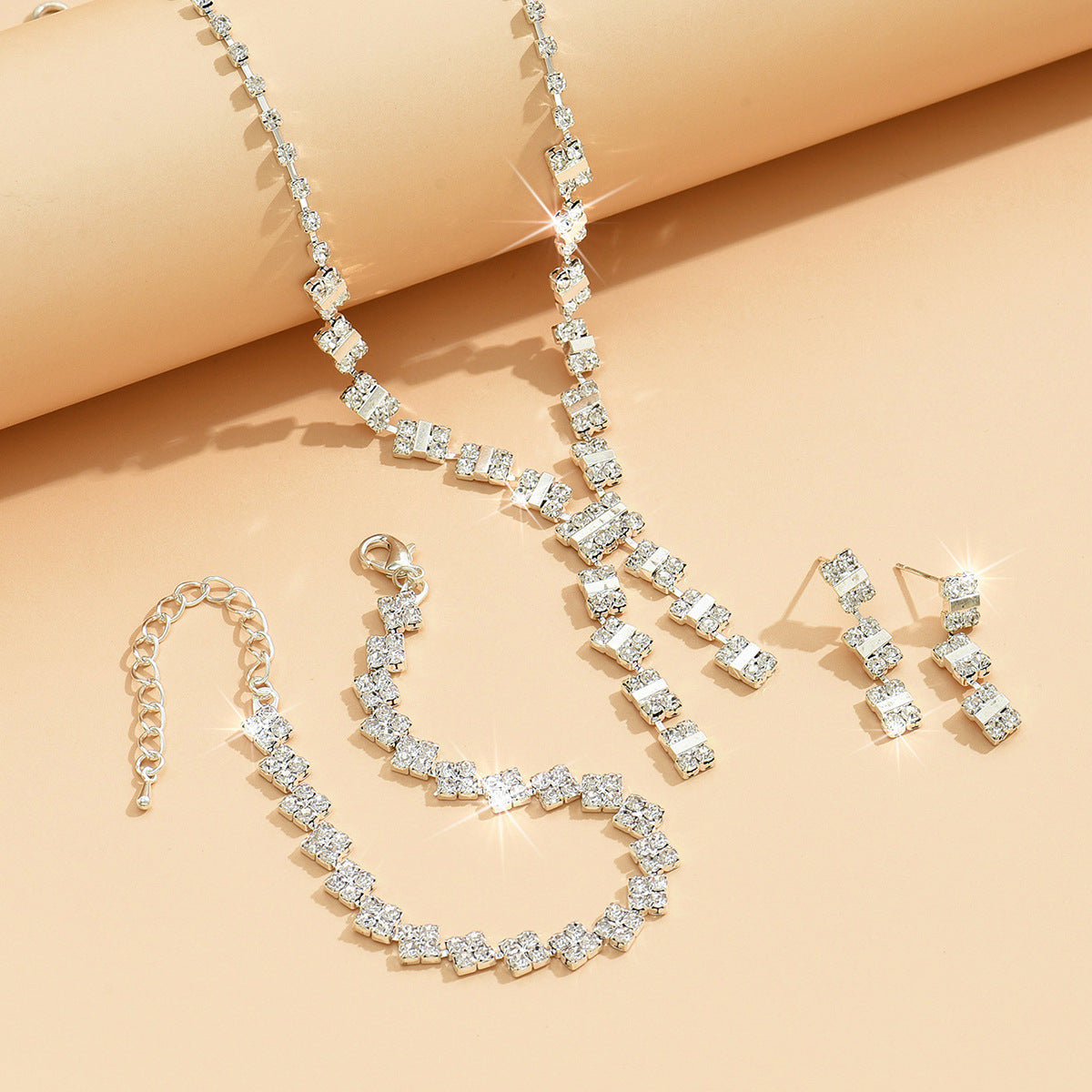 Ensemble de bijoux femmes Baguette Square Y-Drop CZ 3Pcs
