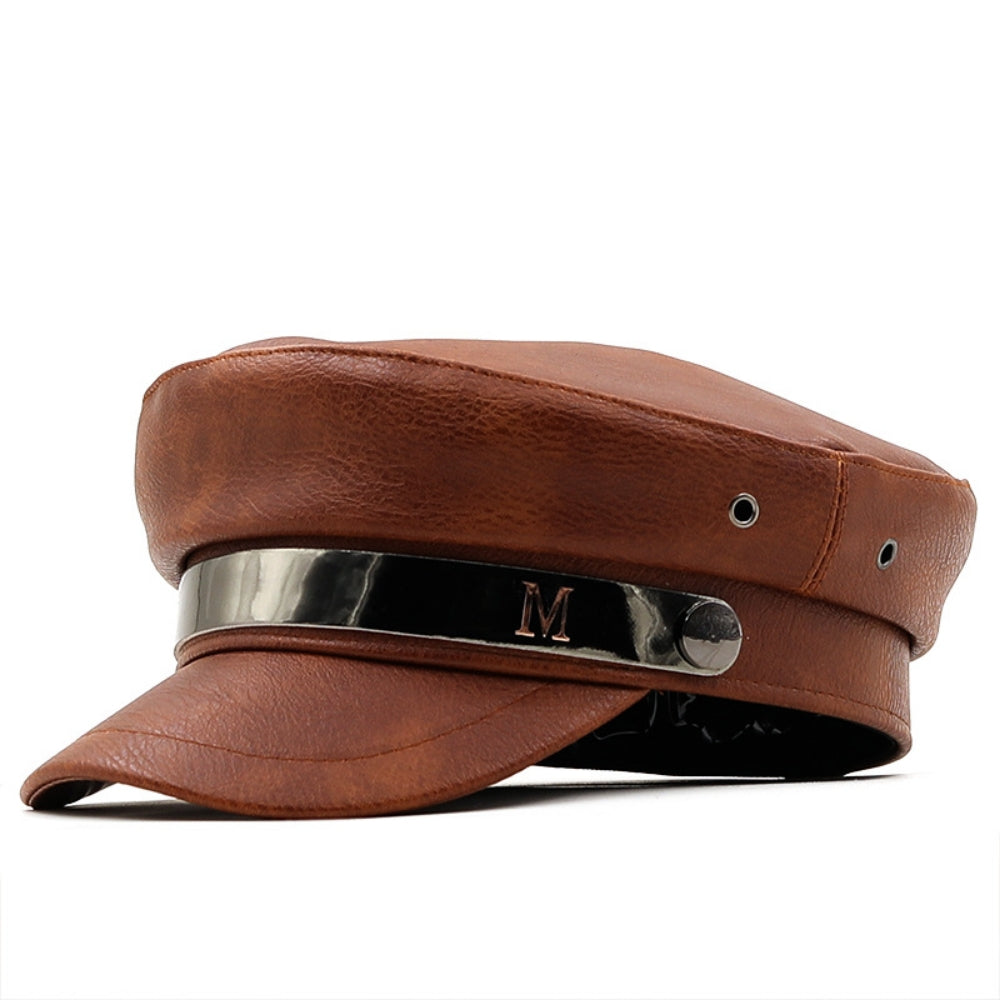 Femme PU cuir métal M Label Retro Style British Mode Cool and Bold Peaked Cap Suit