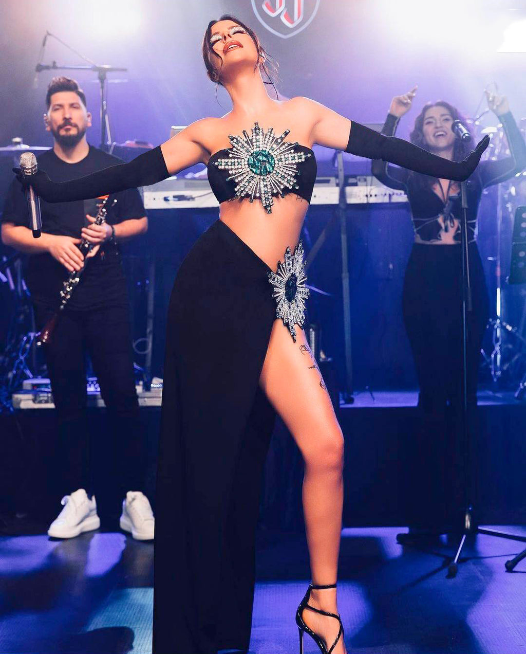 Tuyau en Strass brillant Haut de jupe à haute fente