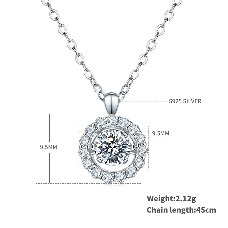 S925 Argent Sterling 0.5ct D Couleur VVS1 Moissanite Collier Halo 45cm Platine plaqué GRA