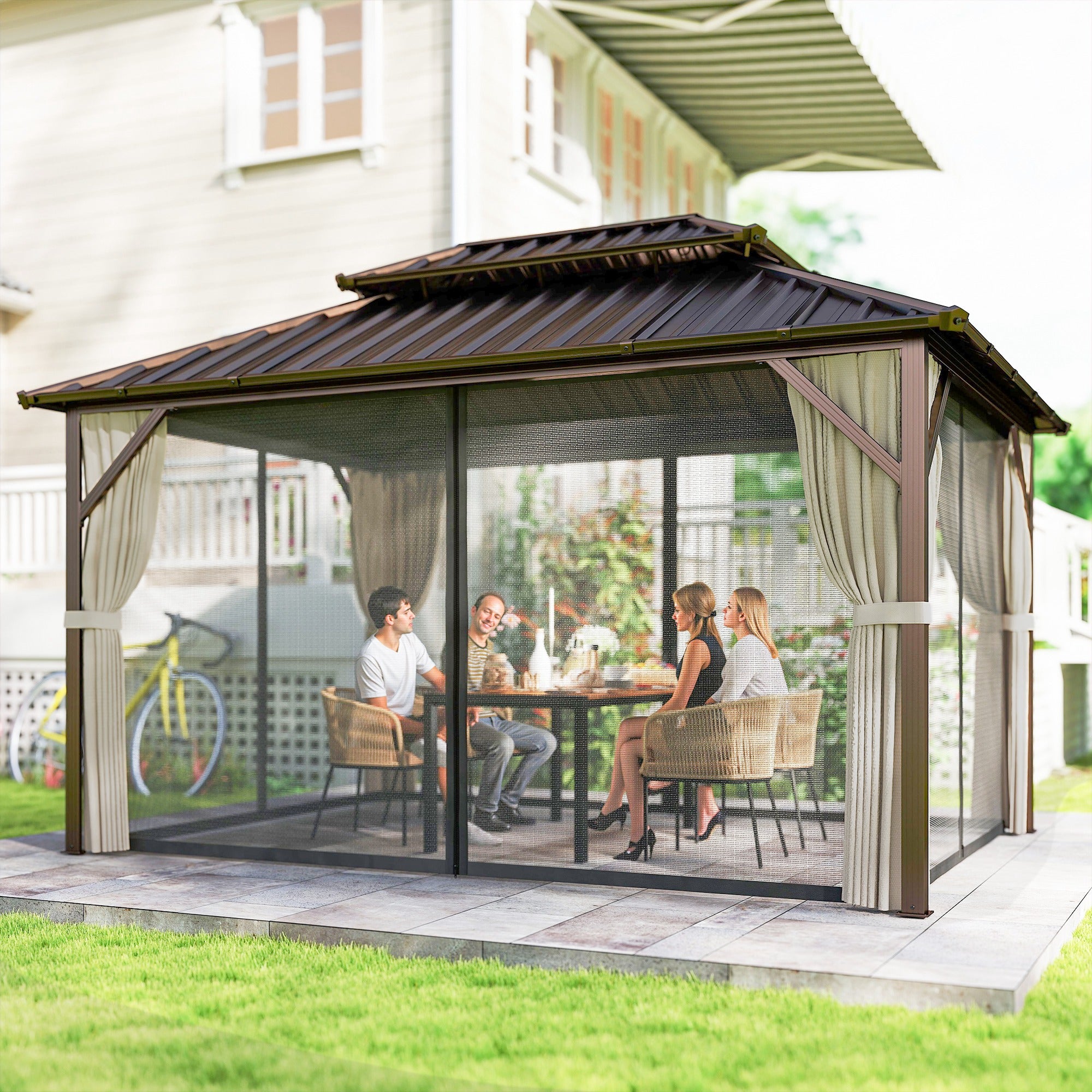10 x 14 Gazebo à toit rigide avec double toit en acier galvanisé