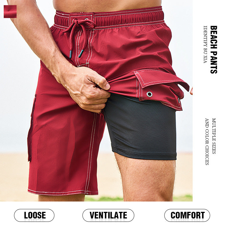 Été homme Jogger Solid Couleur Knee Beach Pantalon Casual Short confortable Short extérieur