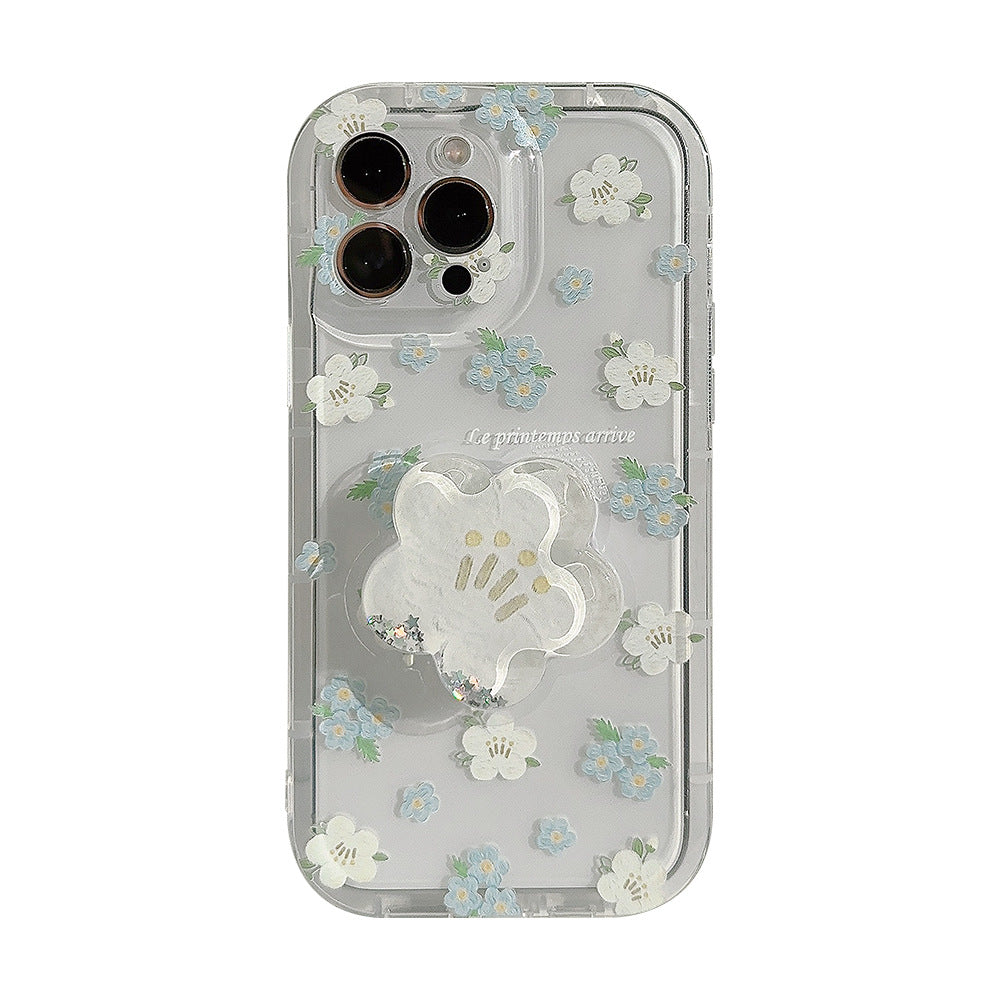 Étui de téléphone floral avec support en cuir mince