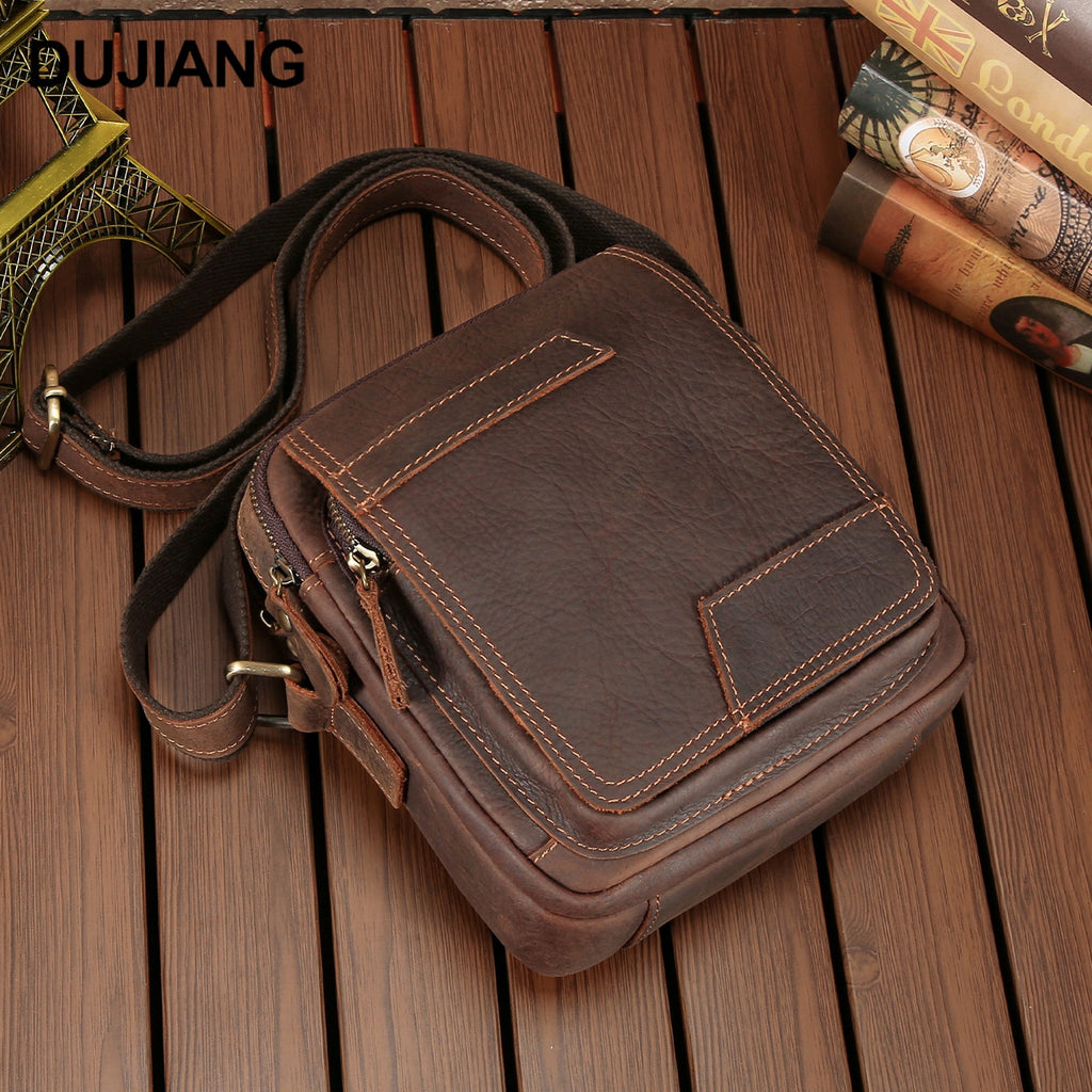 Epaule véritable en cuirCrossbody High-End Cowhide Homme Cowhide Retro Sac carré Casual
