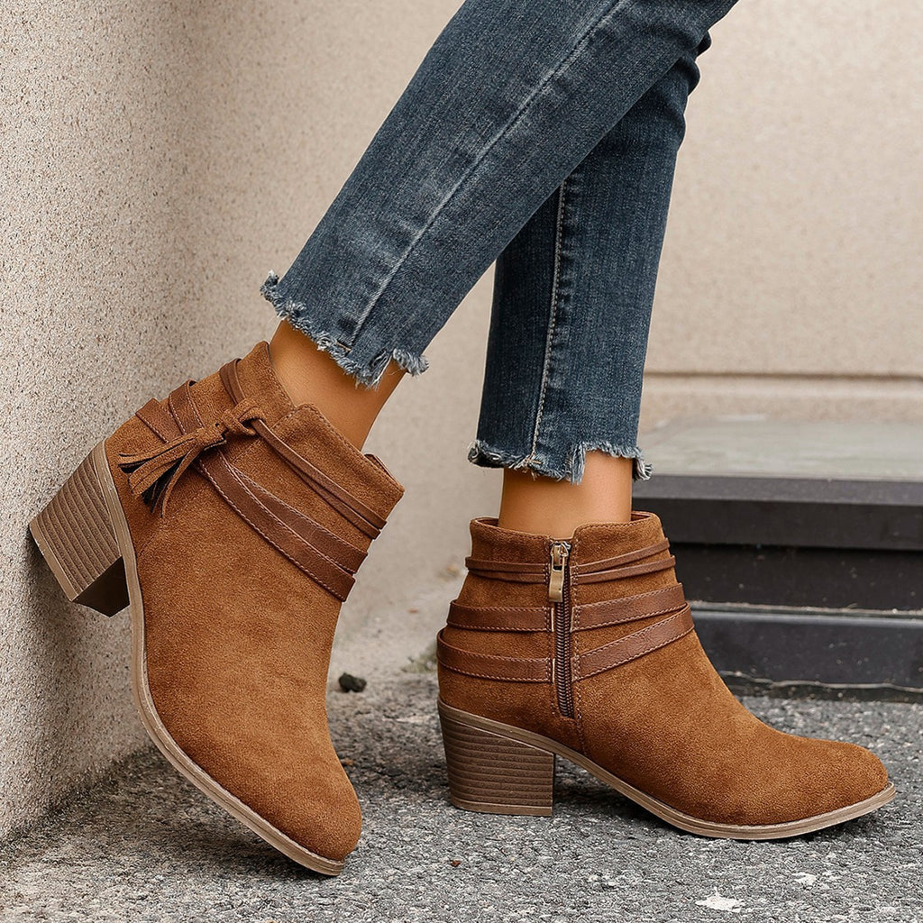 Suede Bottes pour femmes avec ceinture et fermeture éclair latérale