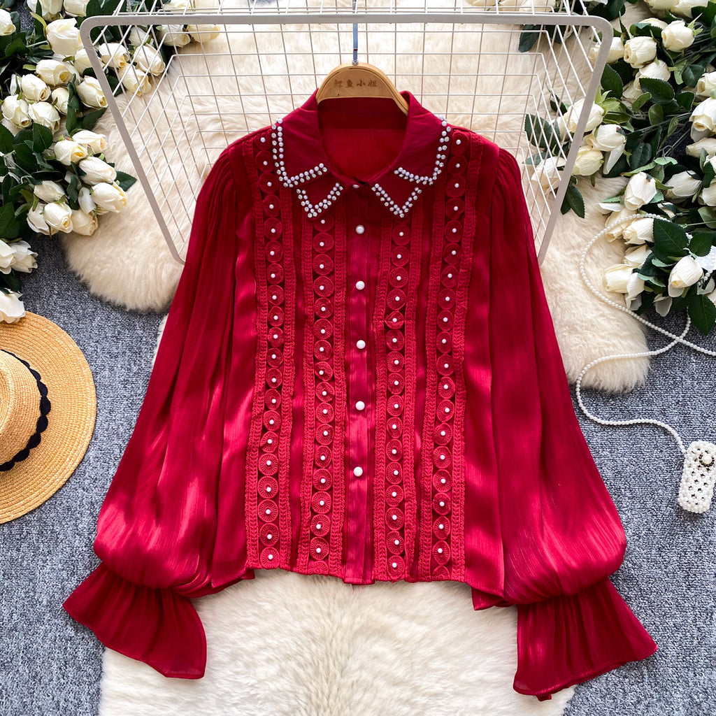 Blouse perlée douce et respirante de style français