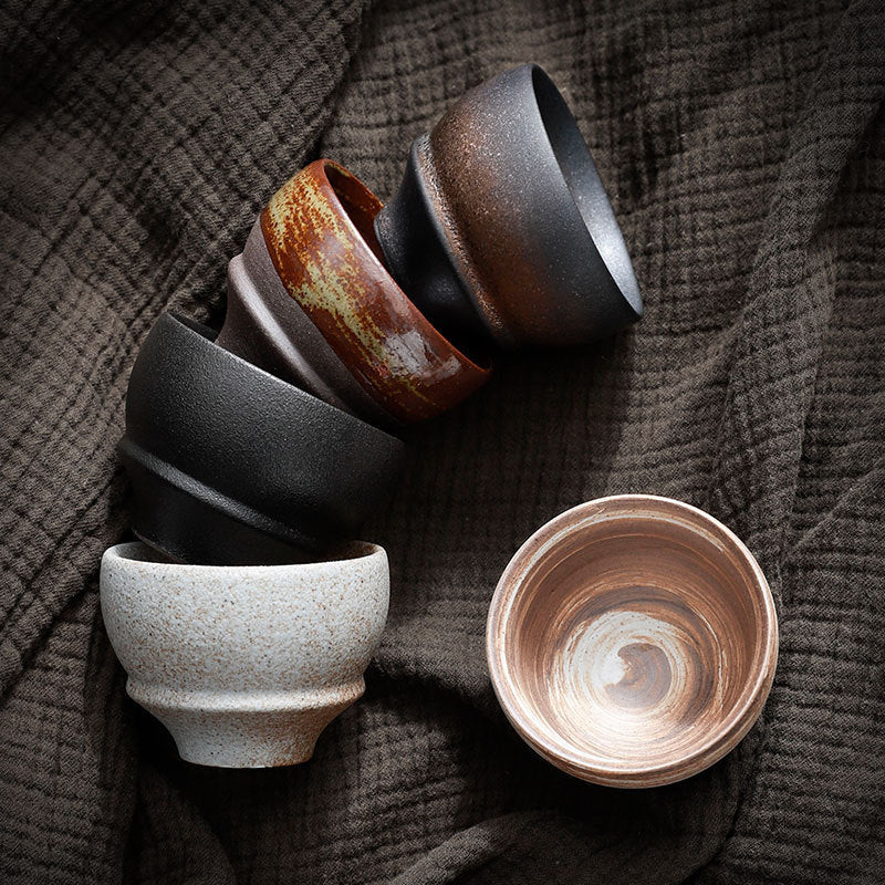 Porcelaine Tea Tasting Cup Suit Stoneware Kunn Baigné Cinq couleurs Tea Cup Boîte cadeau