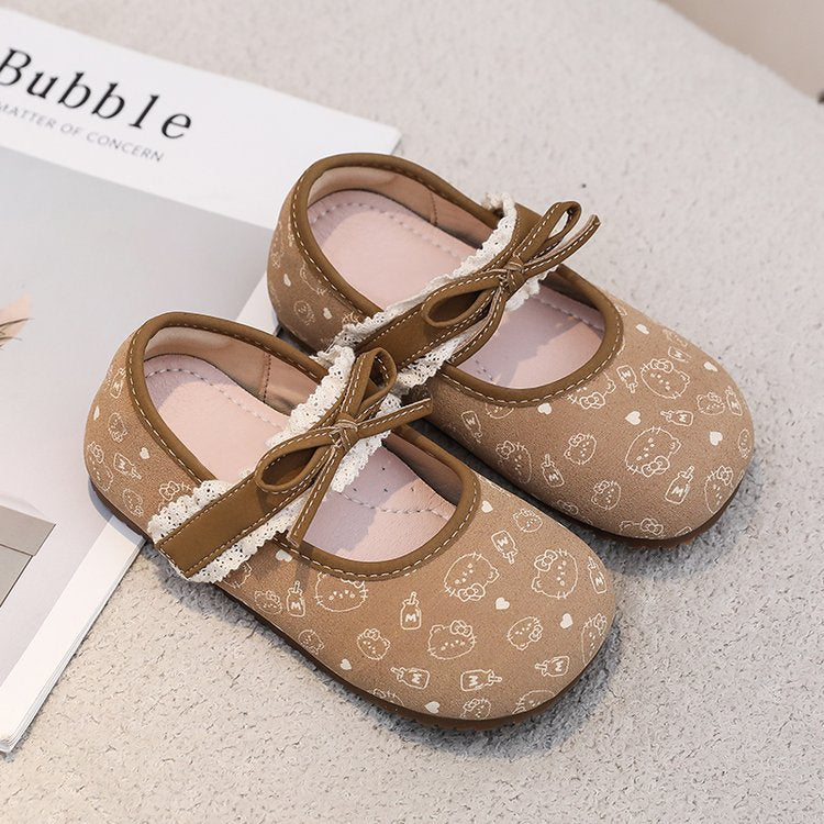Chaussures Princesse pour Enfants Cartoon Dentelle Dentelle Chaussures Simples Bébé Souple Soled Walking Shoes