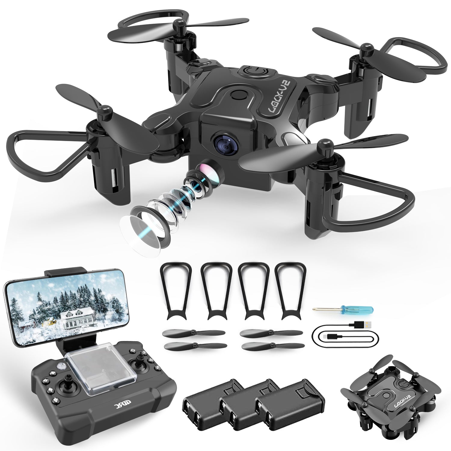 AU V2 Mini Drone Selfie WIFI FPV avec caméra HD pliable bras RC Quadcopter Toy.