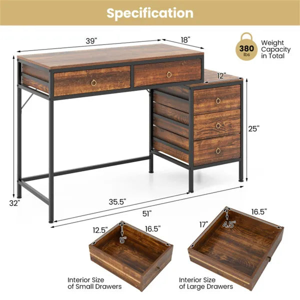 Accueil Bureau Bureau double bureau avec 5 tiroirs de rangement