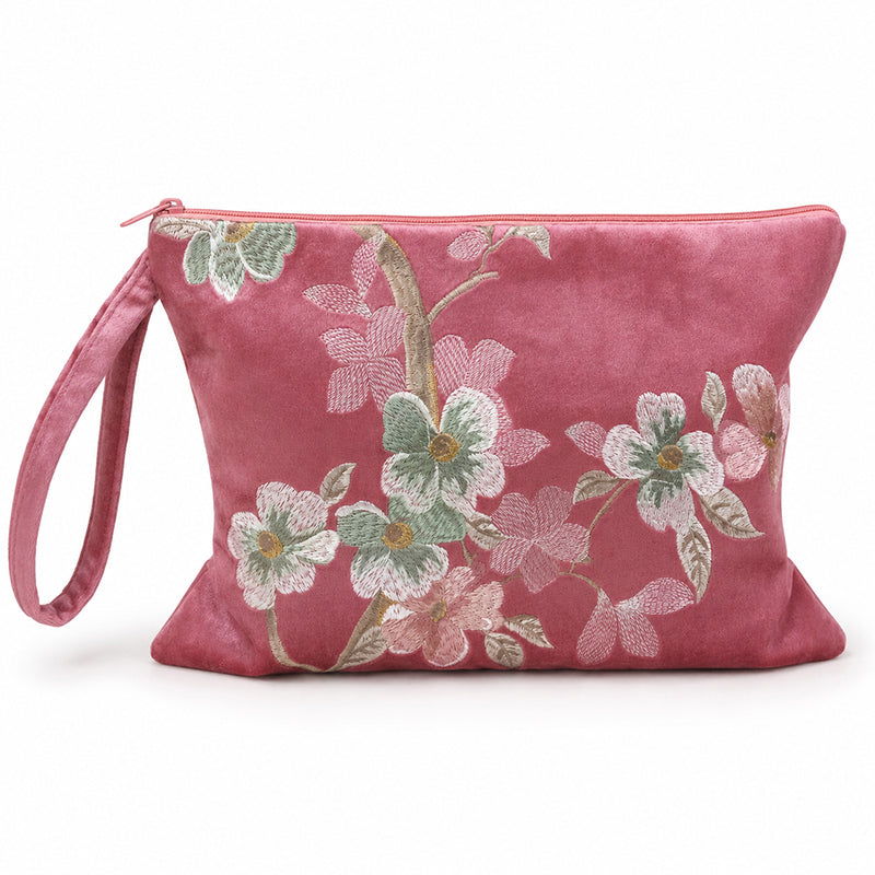 Poche de rangement en velours brodé 1PC avec bracelet de poignet