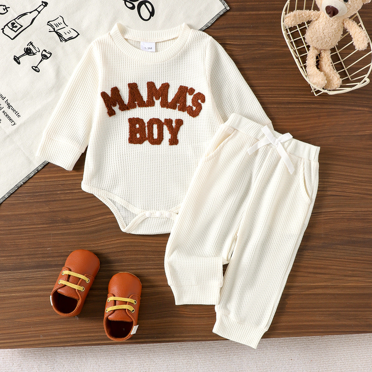 Two-piece outfit for baby boys Apricot Long Sleeve Top and Long Pants Set