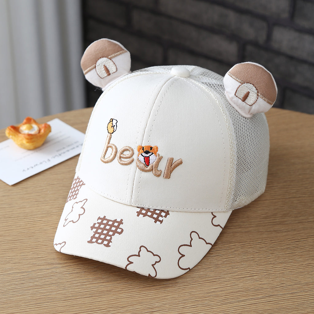 Oreilles de dessin animé Broded Bear Casquette enfant en tissu net