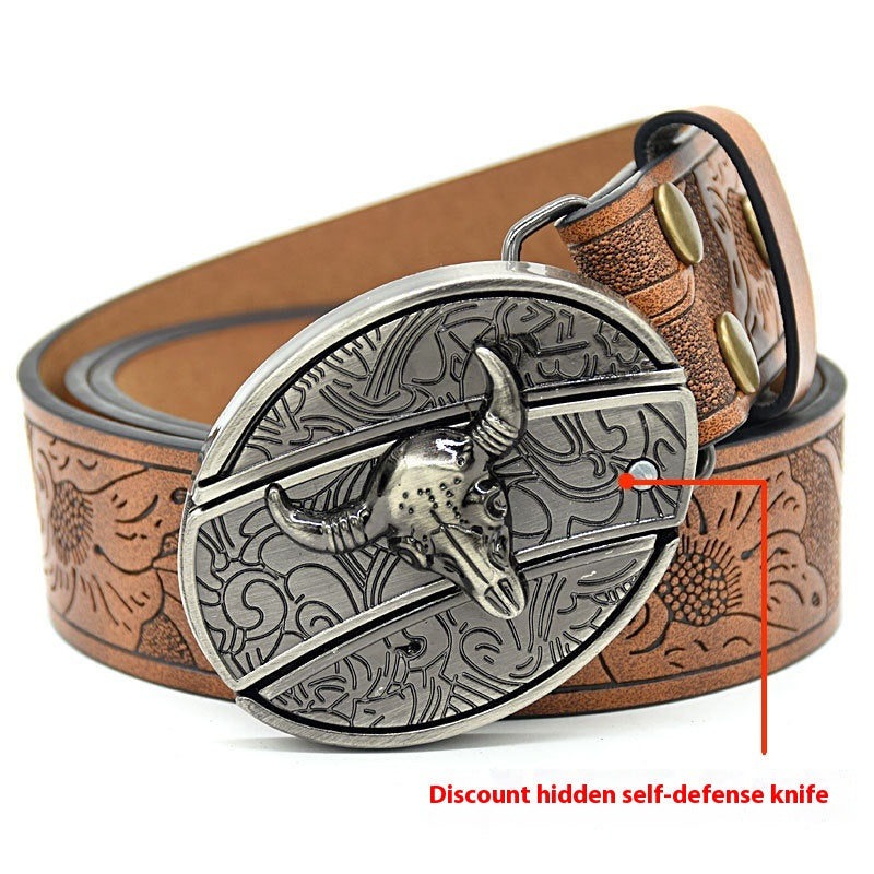 Personnalité Étudiant Trendy Printing Gravure Smooth Buckle Knife Embossing Belt