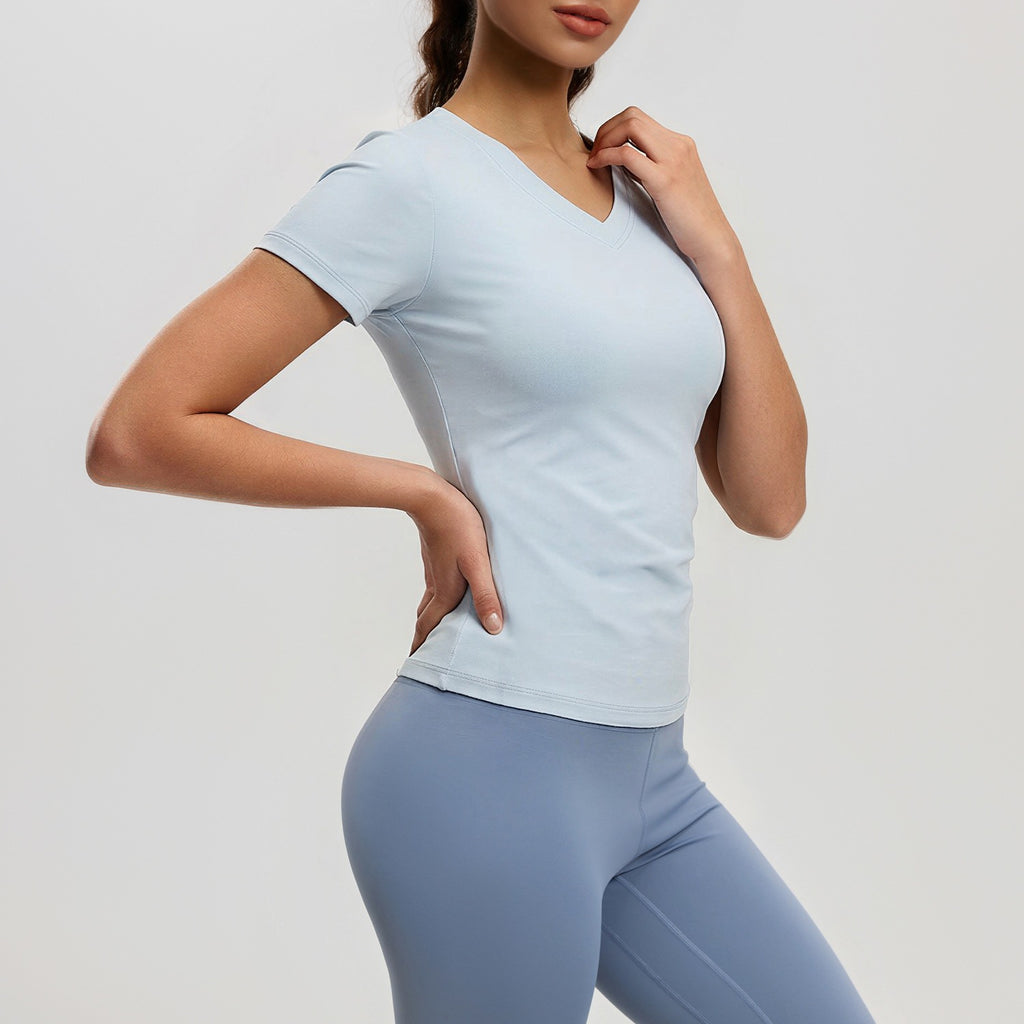 Peach Basic V-neck Sleeve Sports Top