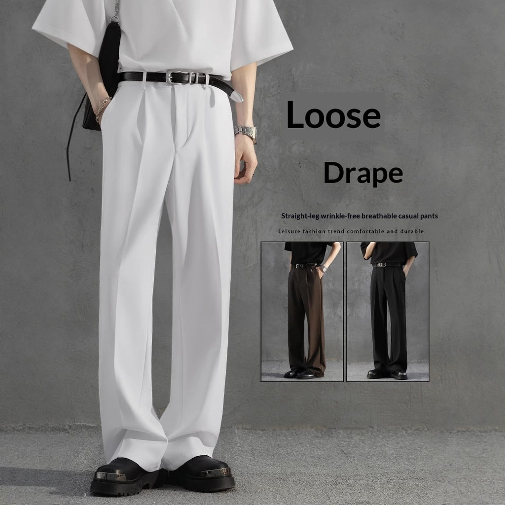 Pantalon de costume légèrement torréfié pour hommes sans fer à repasser large