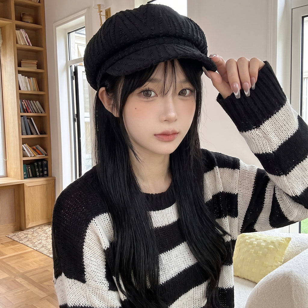 Texture verticale Casquette Octagonal Newsboy - Chapeau de peintre retro japonais - Suitab